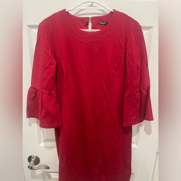 J. McLaughlin Red Shift Dress Ruffle Bell Sleeves Large Valentines Party‎ Career - Picture 3 of 7